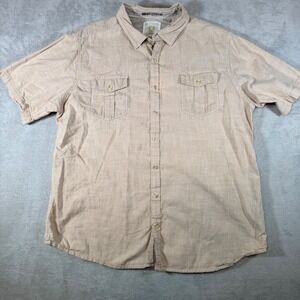 Ecoths Mens XXL Tan Short Sleeve Button Down Shirt Textured Contrast Stitching